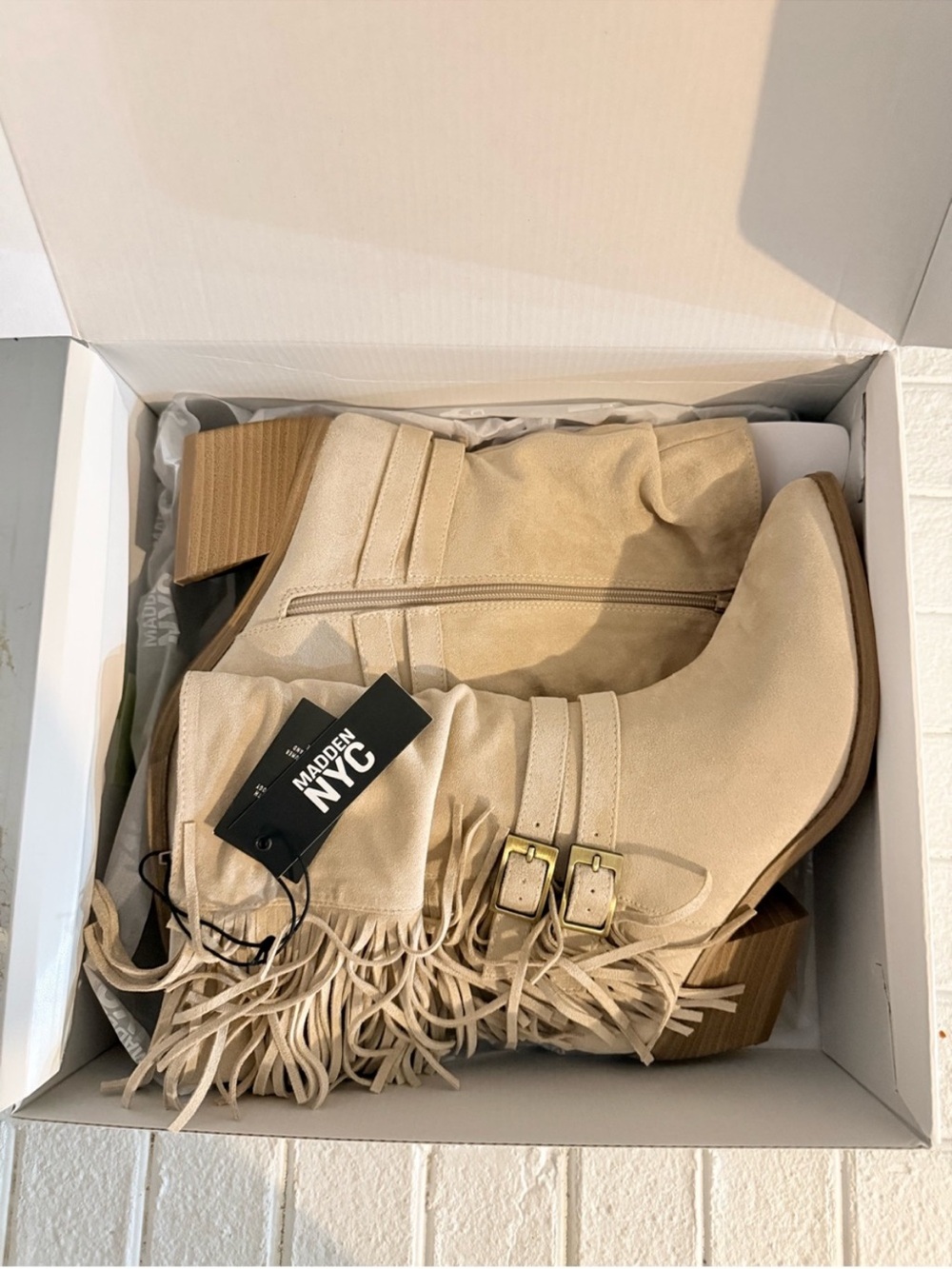 NWT! Madden NYC Sand Ankle Boots with Accent Fringe Women's Size 11 Suede Look - Picture 15 of 16